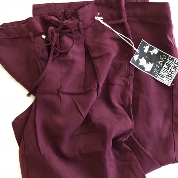 YOUNG FABULOUS & BROKE Hosper Wide Burgundy Baggy Trouser Pants - Picture 2 of 5